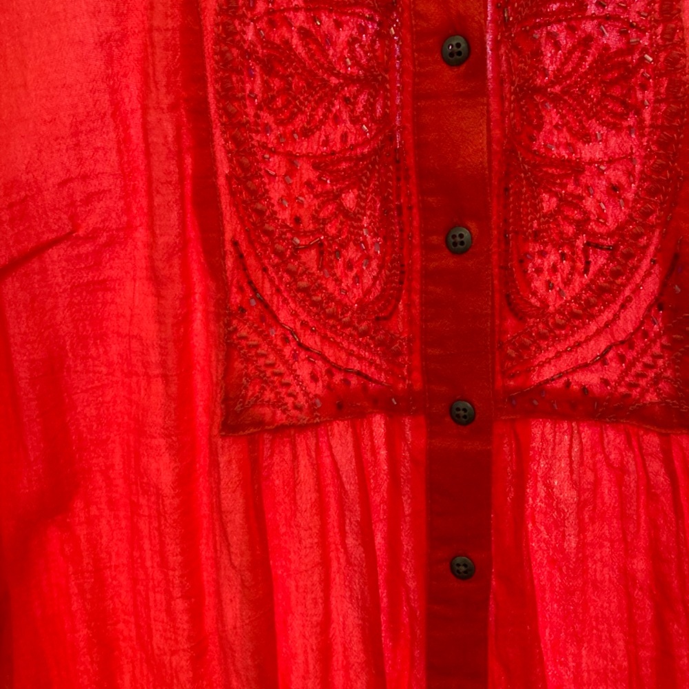 Style & Co XL Coral Beading and Embroidery Cotton Gauze Button-up Tunic Tank - Picture 6 of 6
